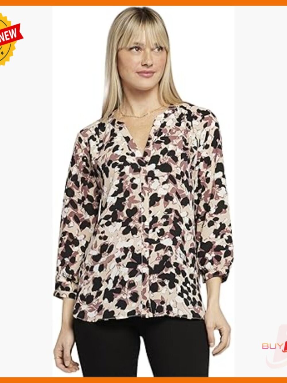 Loose Fit 3/4 Sleeve Pintuck Blouse, Lightweight Polyester Button Down